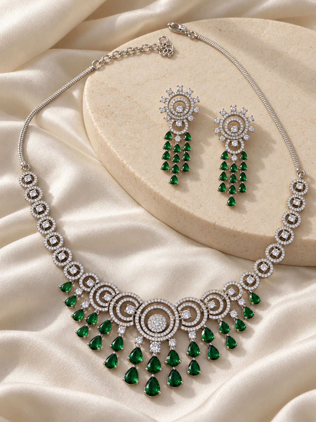 Sparkling Green American Diamond Necklace Set for Women