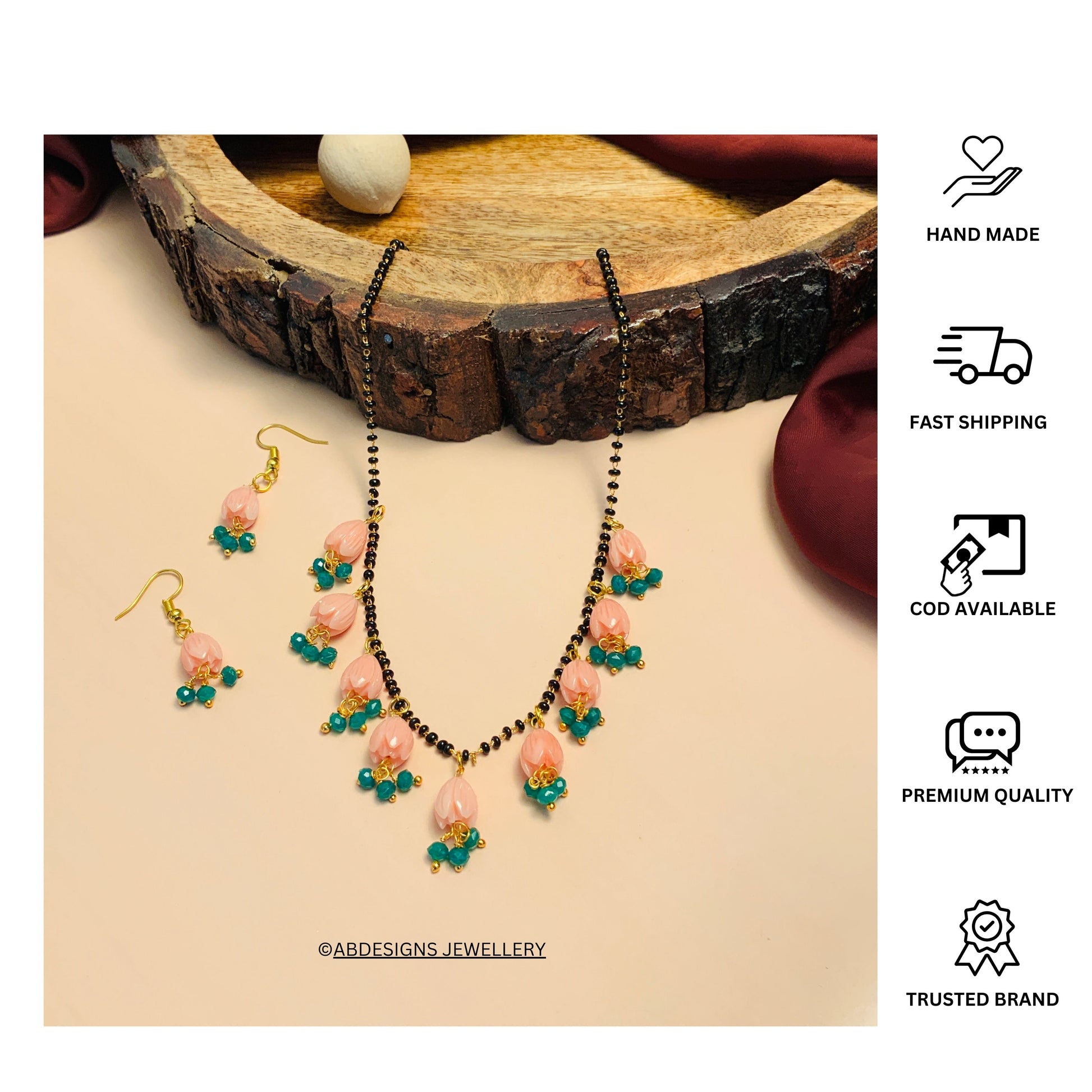 Enchanting Gold Plated Pink Lotus Mangalsutra - Abdesignsjewellery