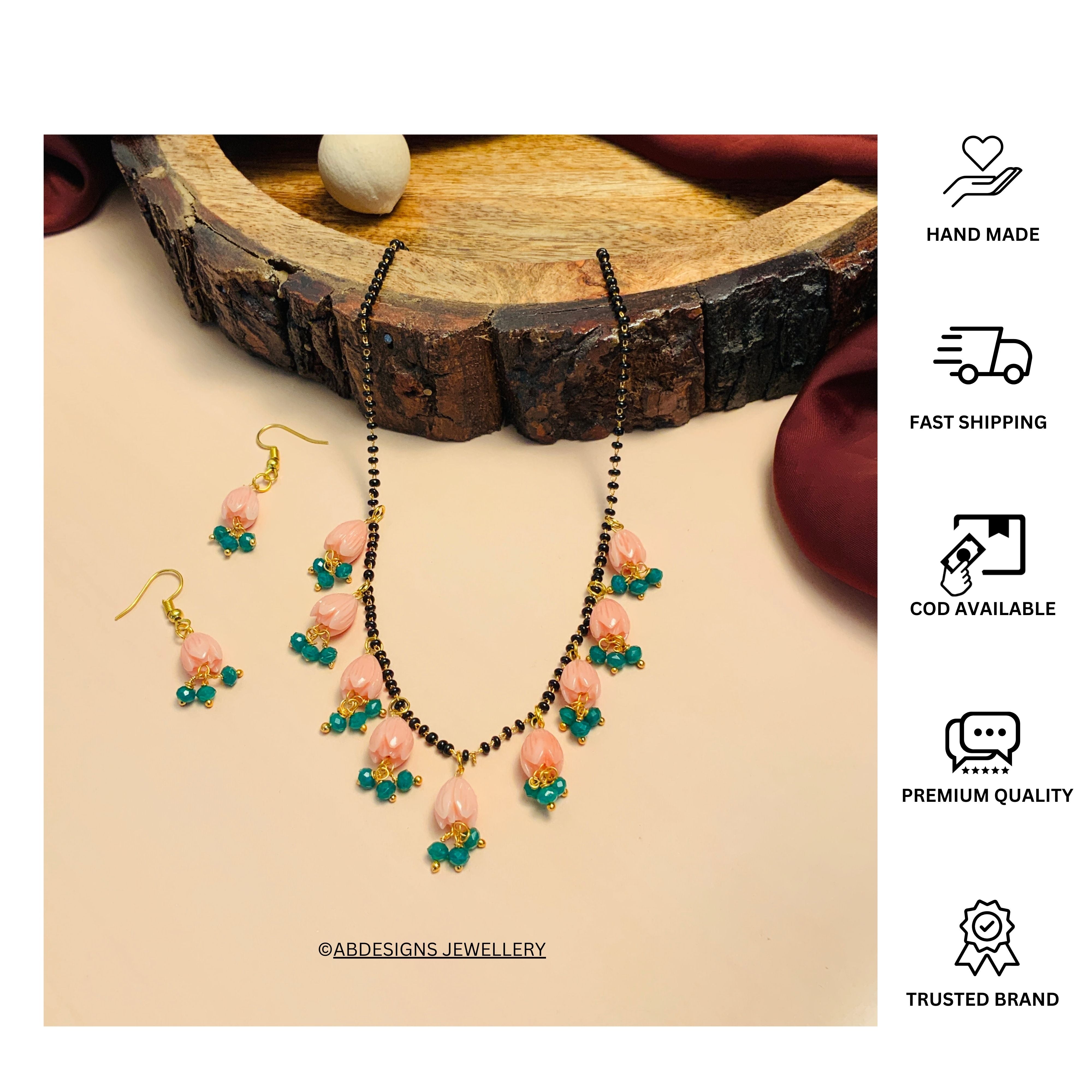 Enchanting Gold Plated Pink Lotus Mangalsutra - Abdesignsjewellery