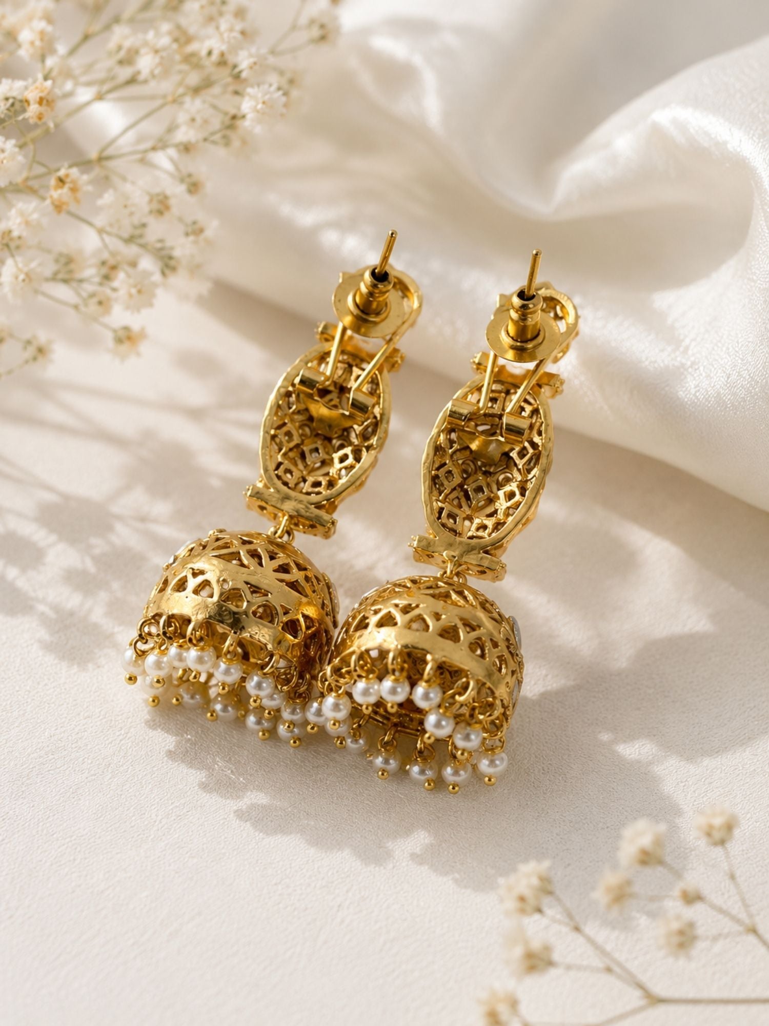 Kundan Jhumka Bridal Earrings in Gold Plating | Abdesigns