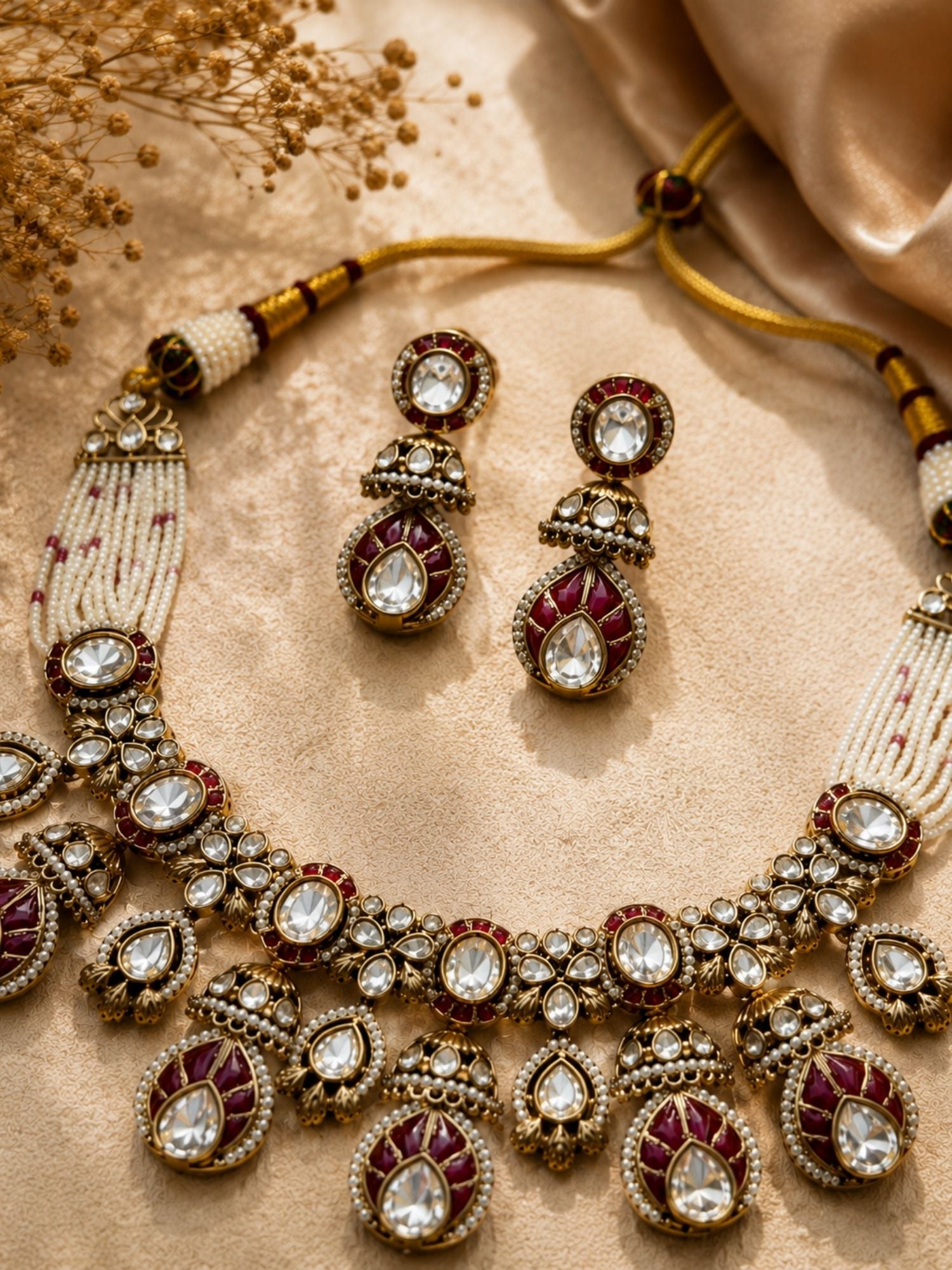 Ruby Kundan Choker Necklace Set in Gold Plating – Bridal | Abdesigns