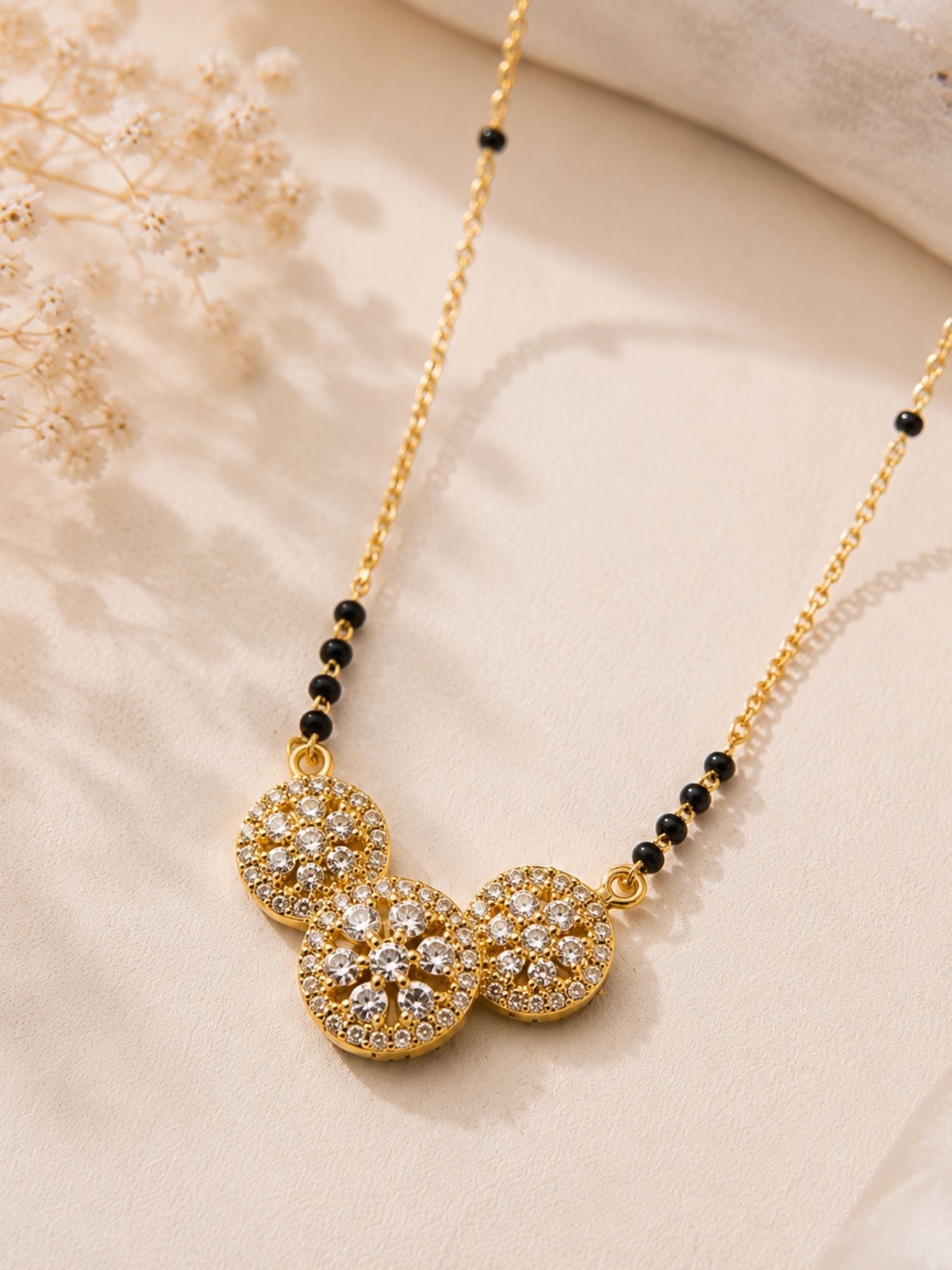 American Diamond Round Mangalsutra in Gold Plating – Daily Wear | Abdesigns
