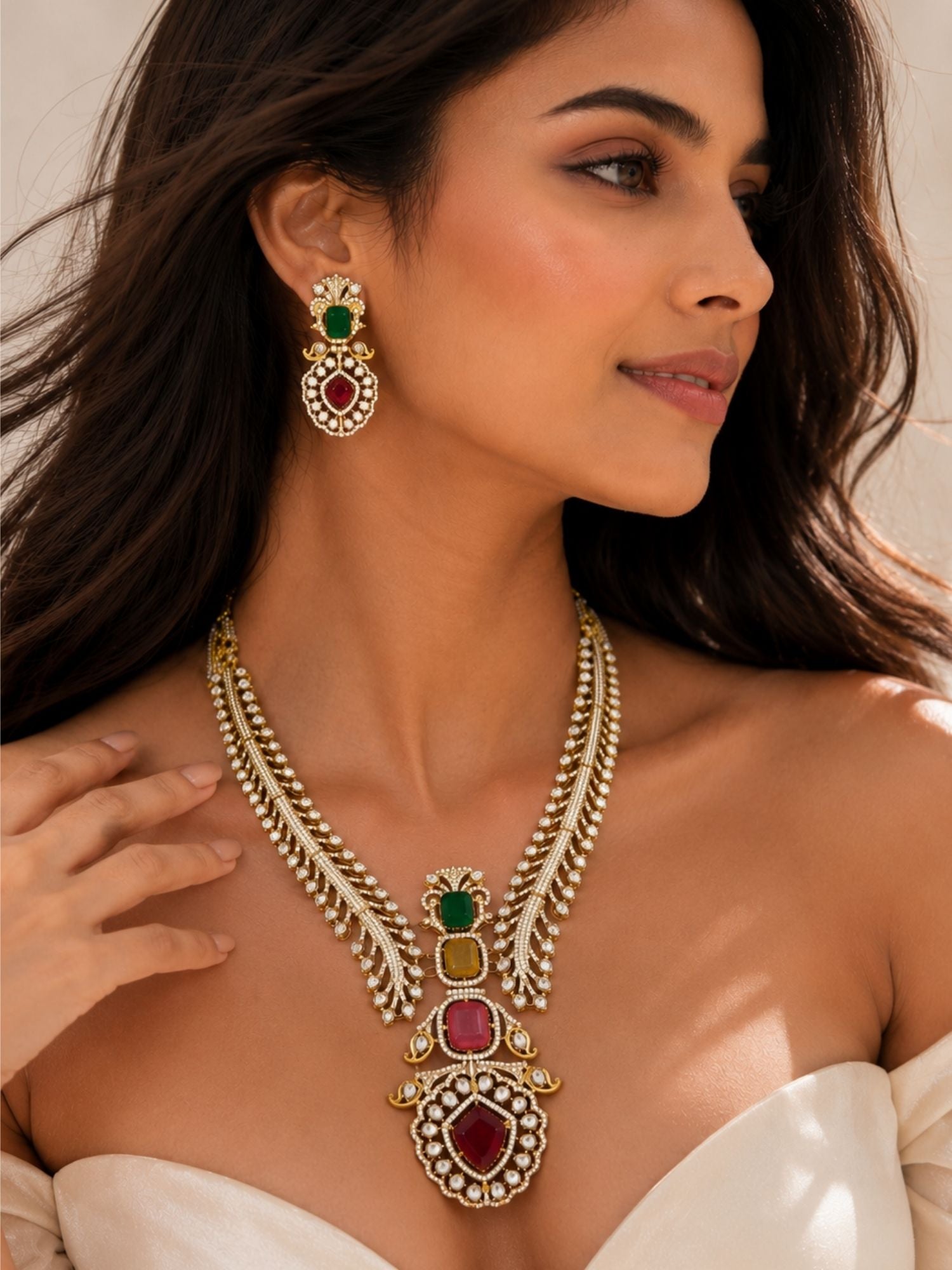 Polki Kundan Necklace Set in Gold Plating Bridal Statement | Abdesigns Jewellery
