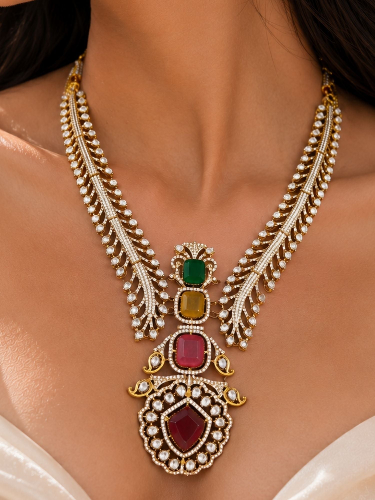 Polki Kundan Necklace Set in Gold Plating Bridal Statement | Abdesigns Jewellery