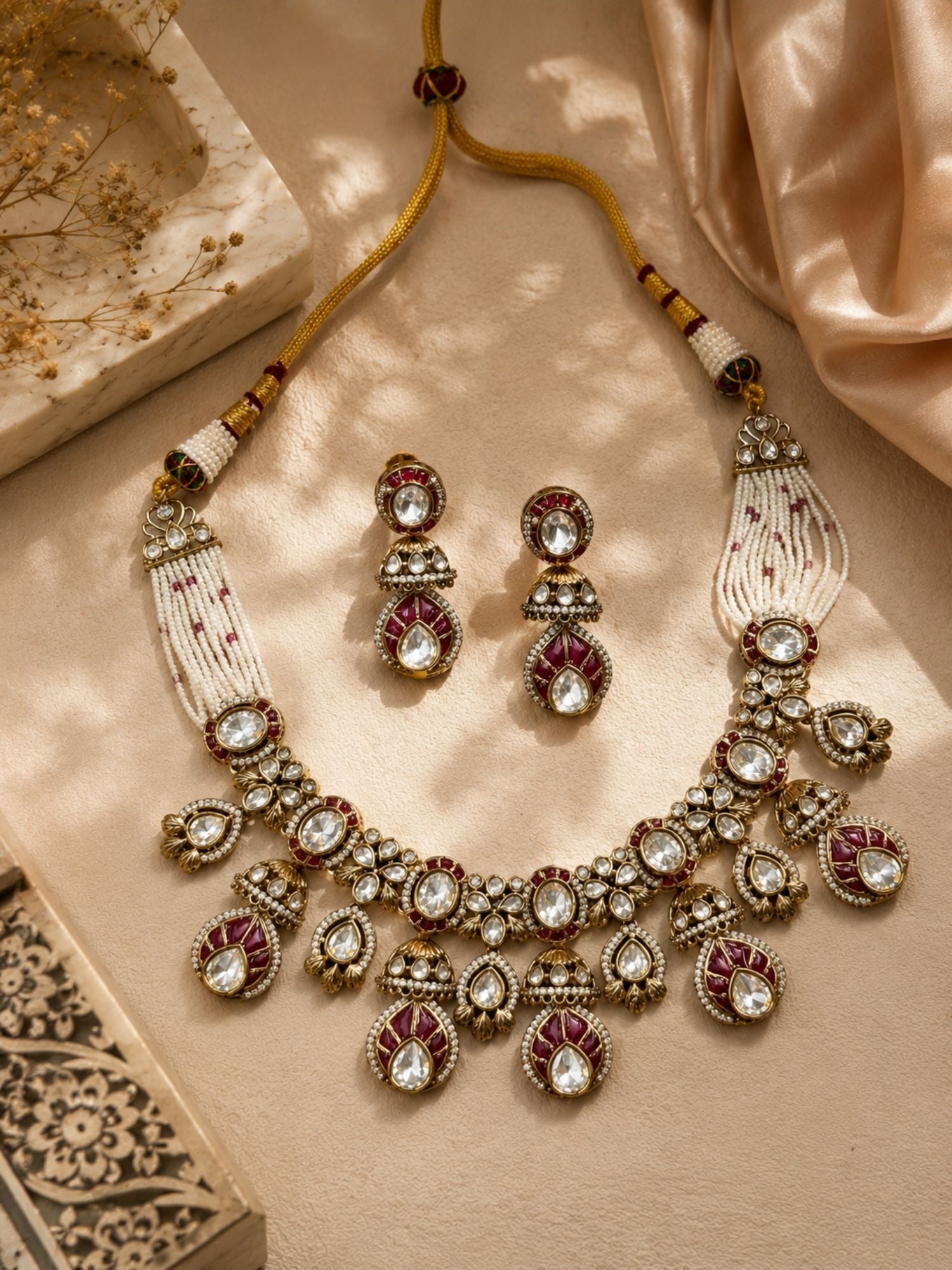 Ruby Kundan Choker Necklace Set in Gold Plating – Bridal | Abdesigns