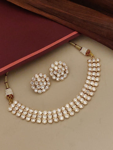 Abdesigns Gold Plated Polki Flower Necklace Set