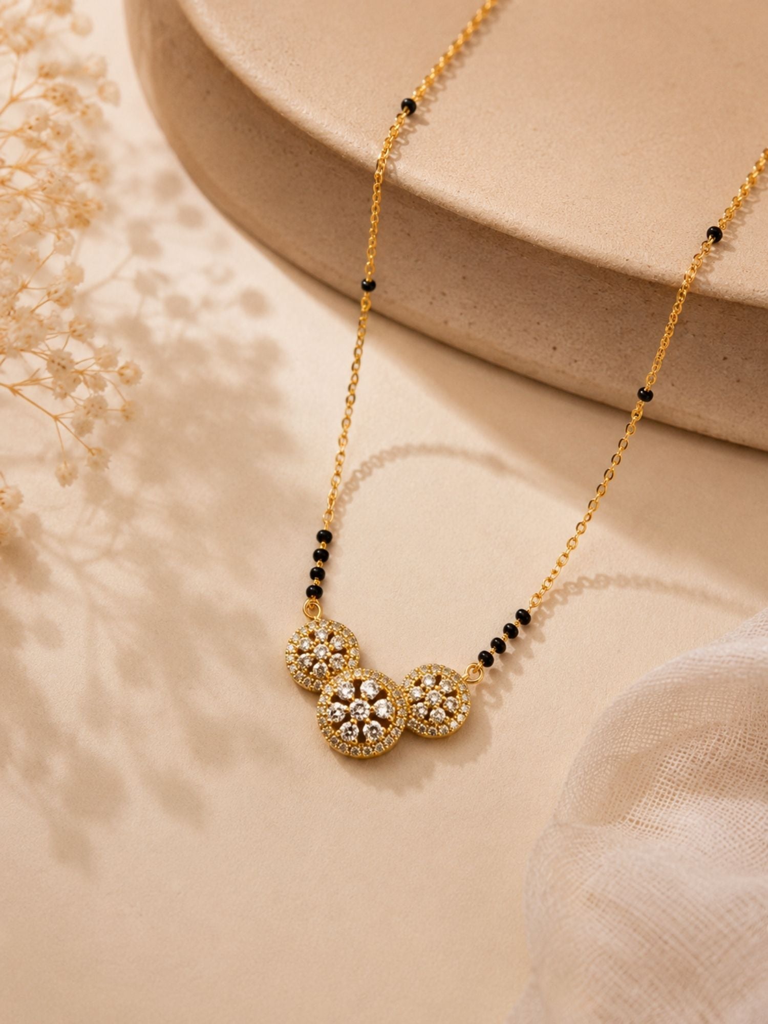 American Diamond Round Mangalsutra in Gold Plating – Daily Wear | Abdesigns