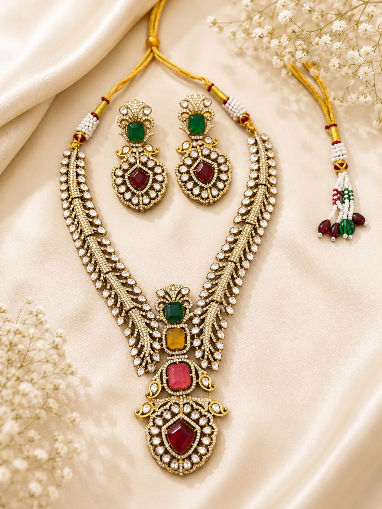 Polki Kundan Necklace Set in Gold Plating Bridal Statement | Abdesigns Jewellery