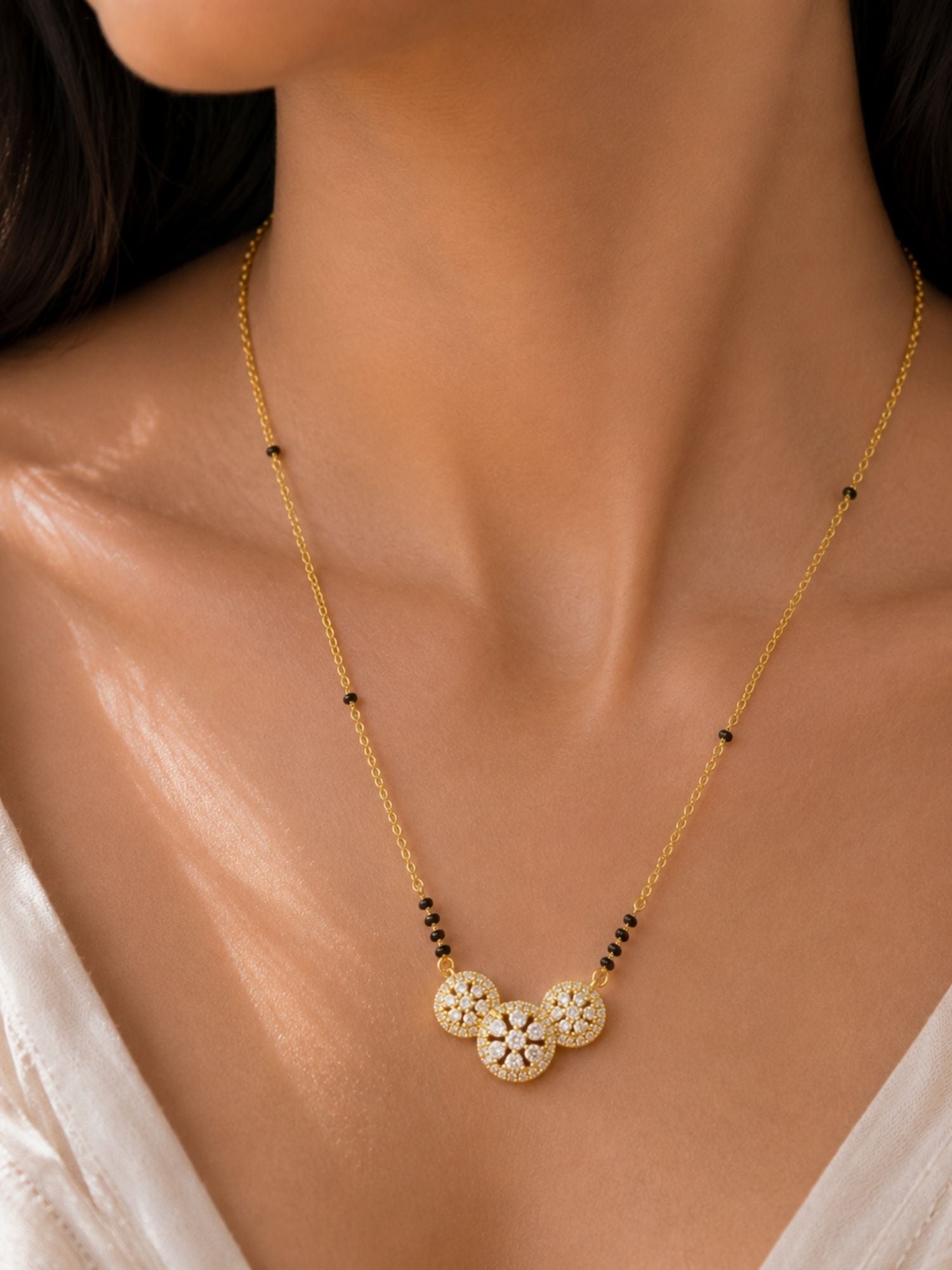 American Diamond Round Mangalsutra in Gold Plating – Daily Wear | Abdesigns