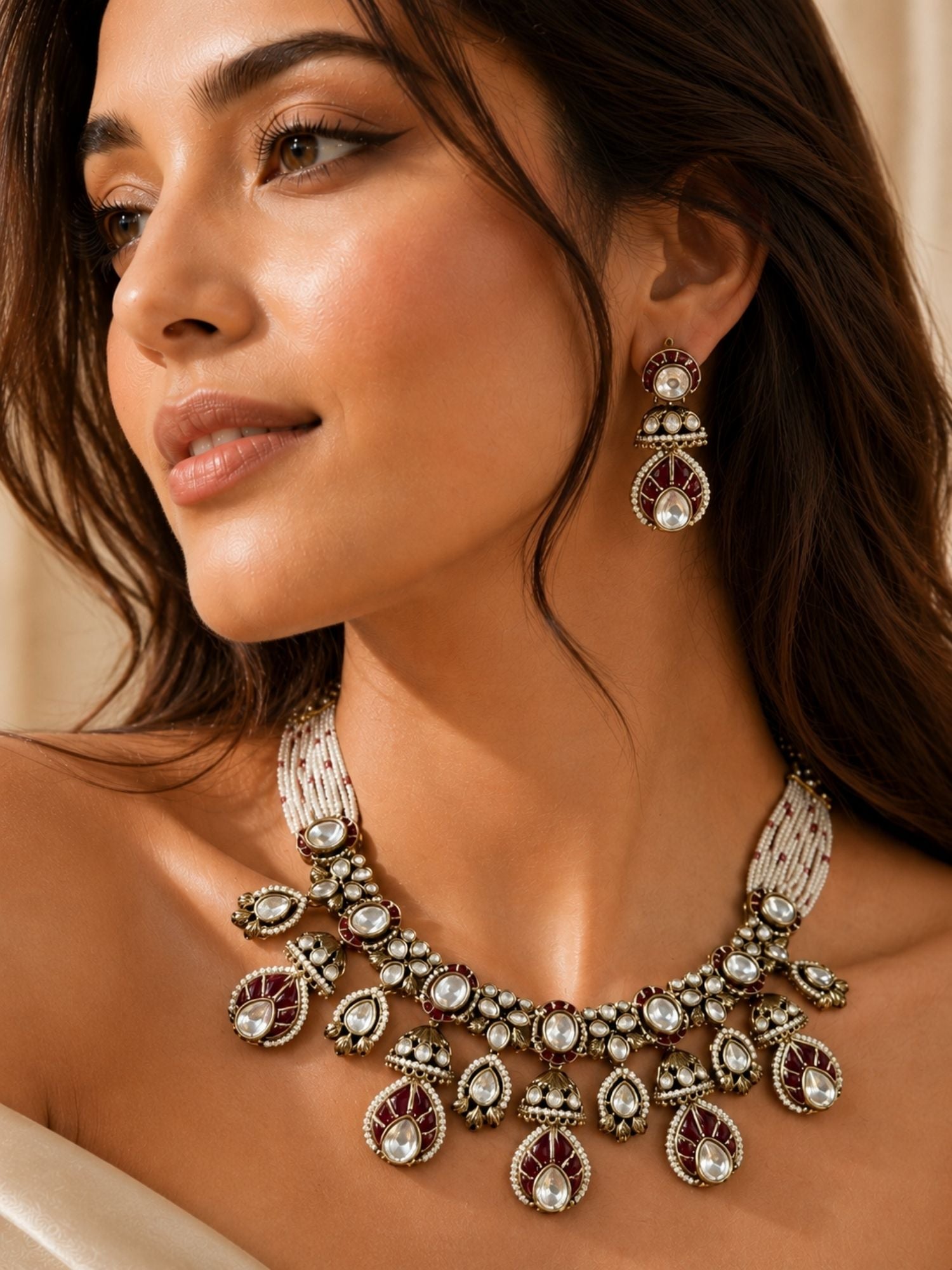 Ruby Kundan Choker Necklace Set in Gold Plating – Bridal | Abdesigns