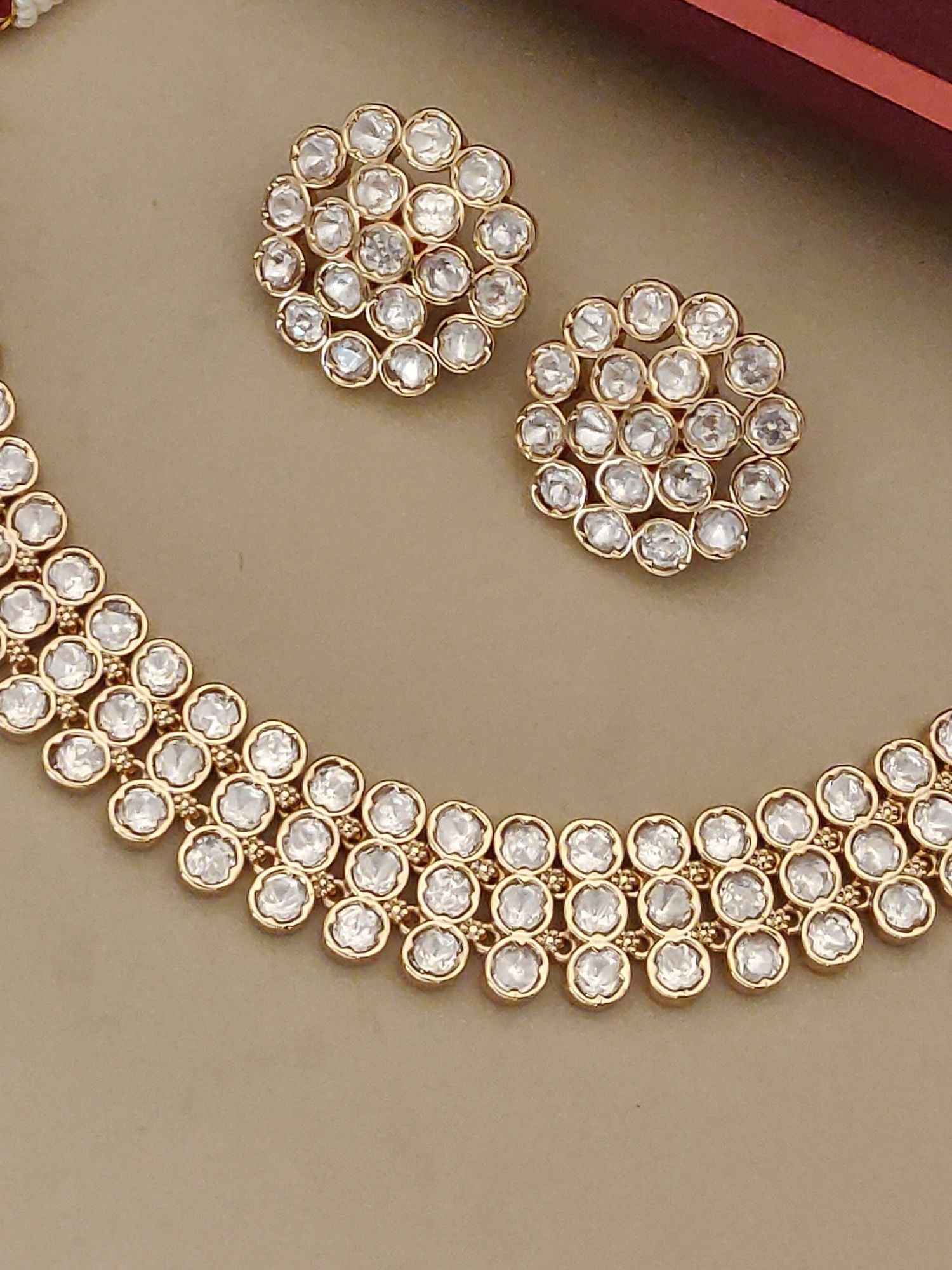 Abdesigns Gold Plated Polki Flower Necklace Set