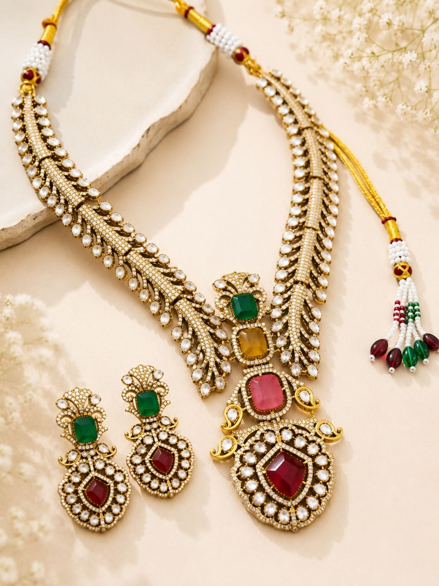 Polki Kundan Necklace Set in Gold Plating Bridal Statement | Abdesigns Jewellery