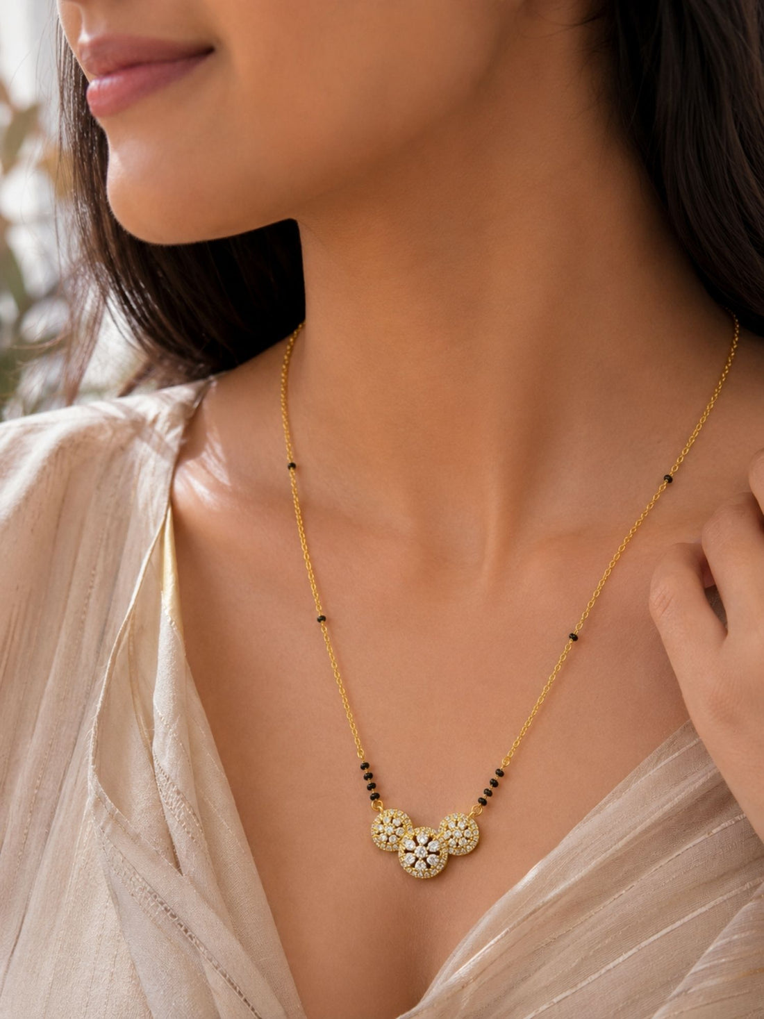 American Diamond Round Mangalsutra in Gold Plating – Daily Wear | Abdesigns