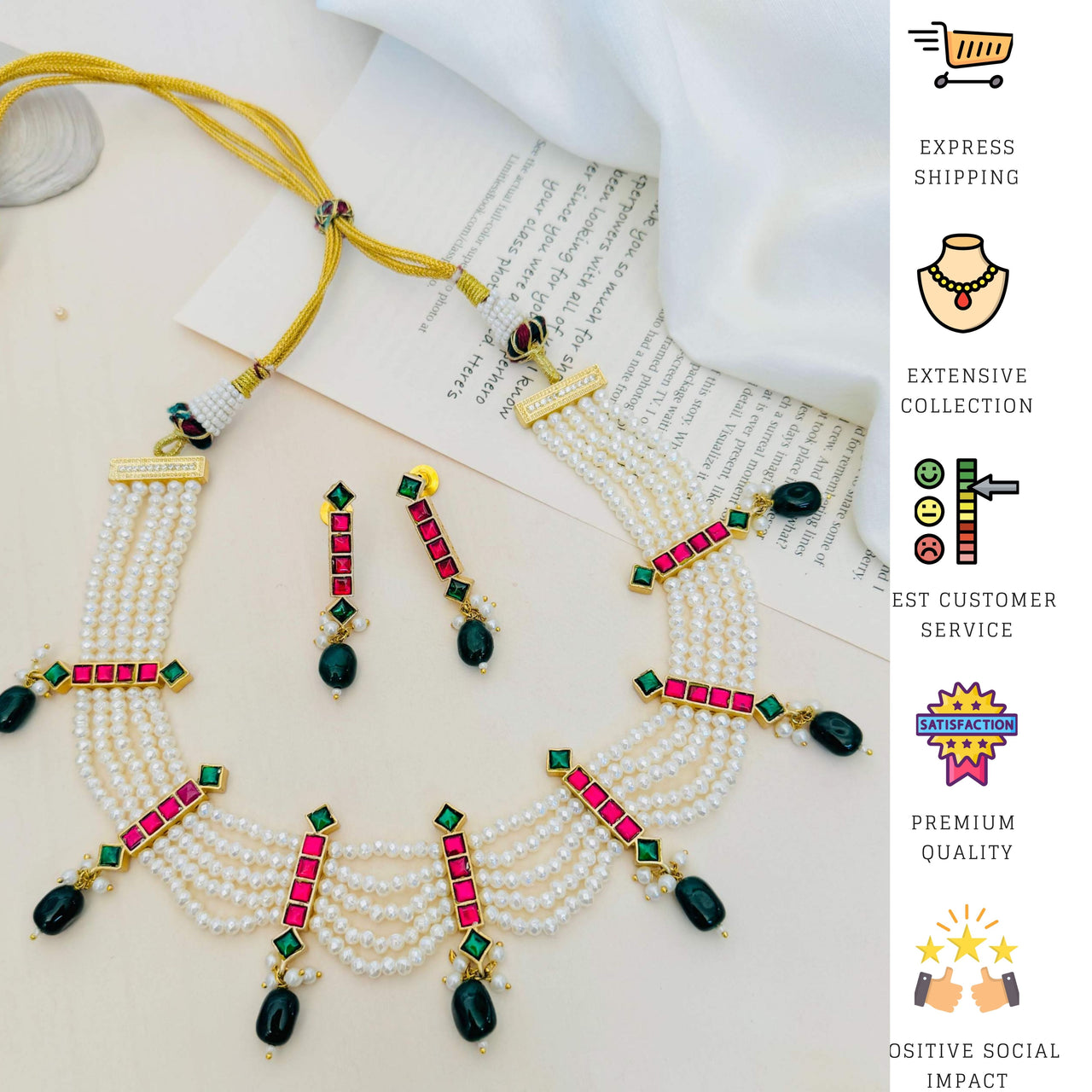 Multicolour Pachi Kundan Choker Necklace Set