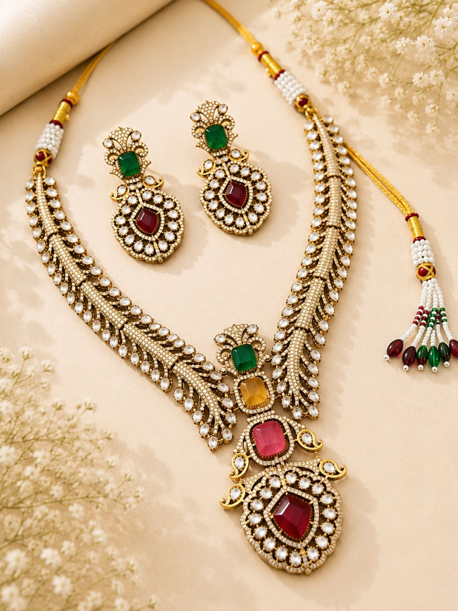 Polki Kundan Necklace Set in Gold Plating Bridal Statement | Abdesigns Jewellery