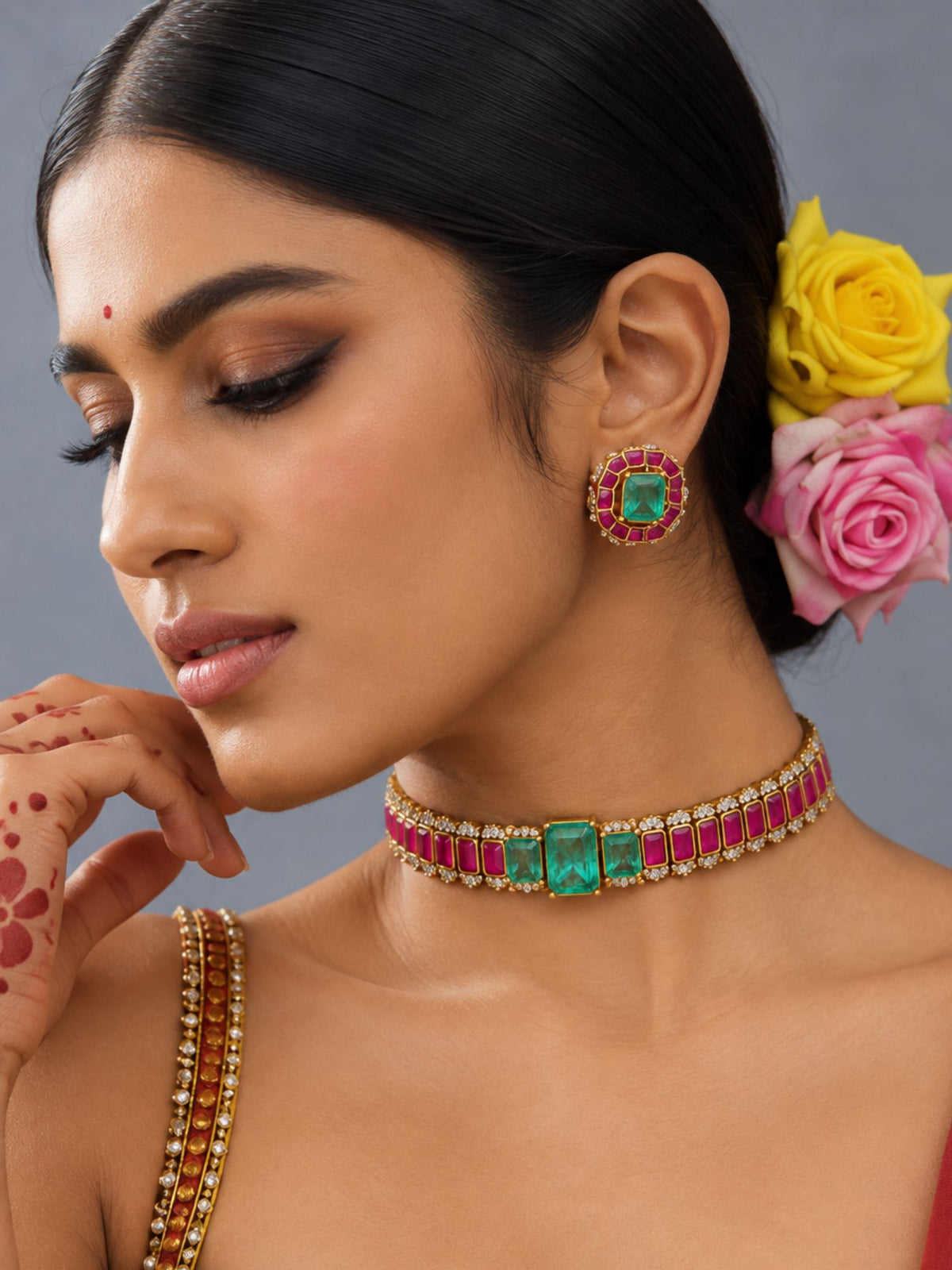 Kundan Stone Choker Necklace Set Gold Plated | Abdesigns Jewellery