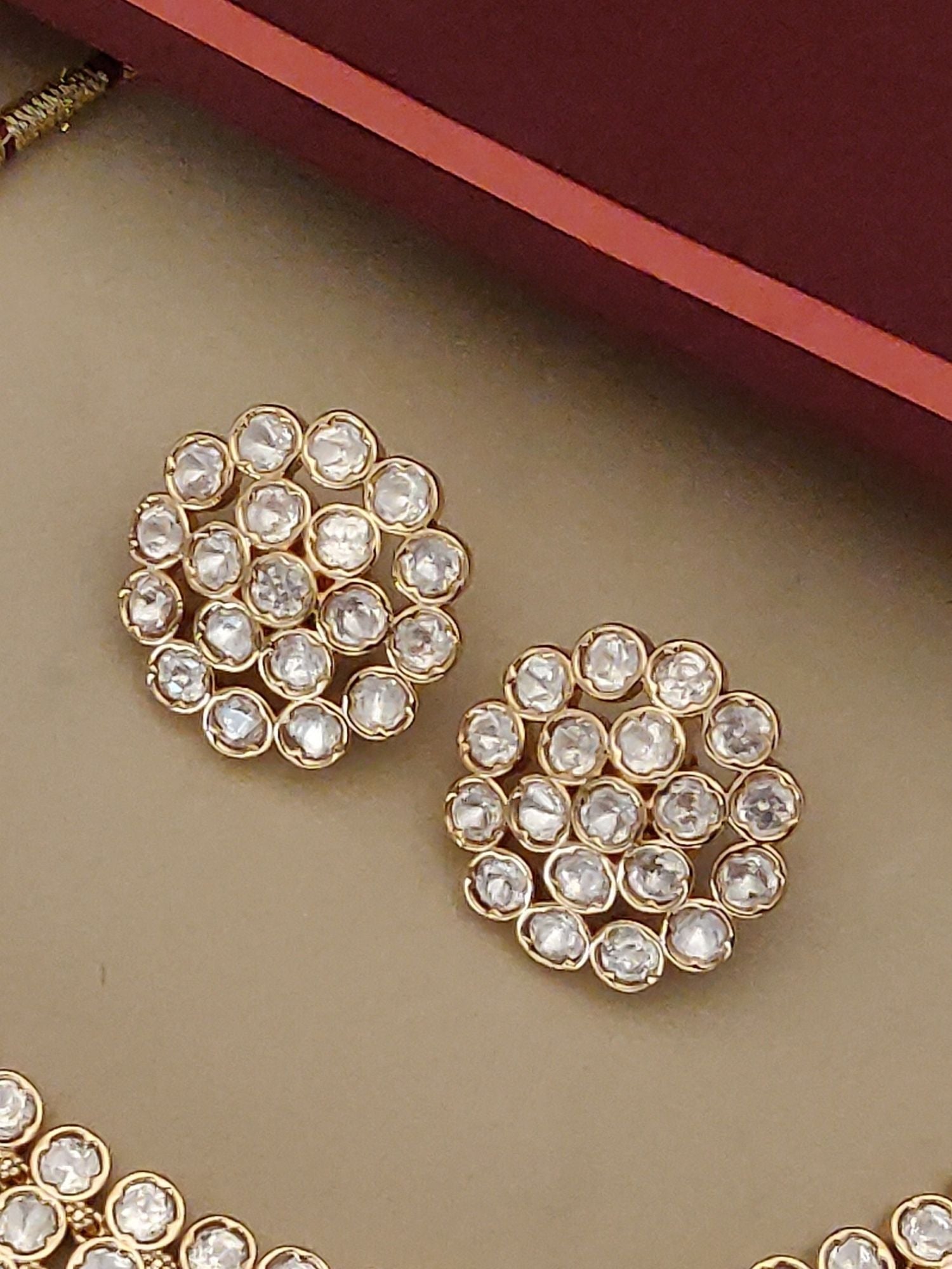 Abdesigns Gold Plated Polki Flower Necklace Set