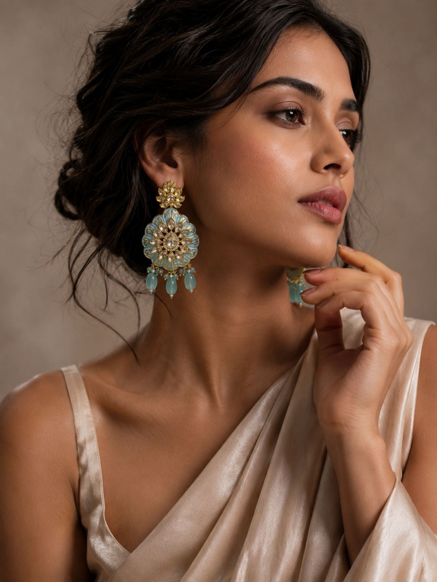 Sky Blue Kundan Statement Earrings in Gold Finish – Festive Wear | Abdesigns Jewellery