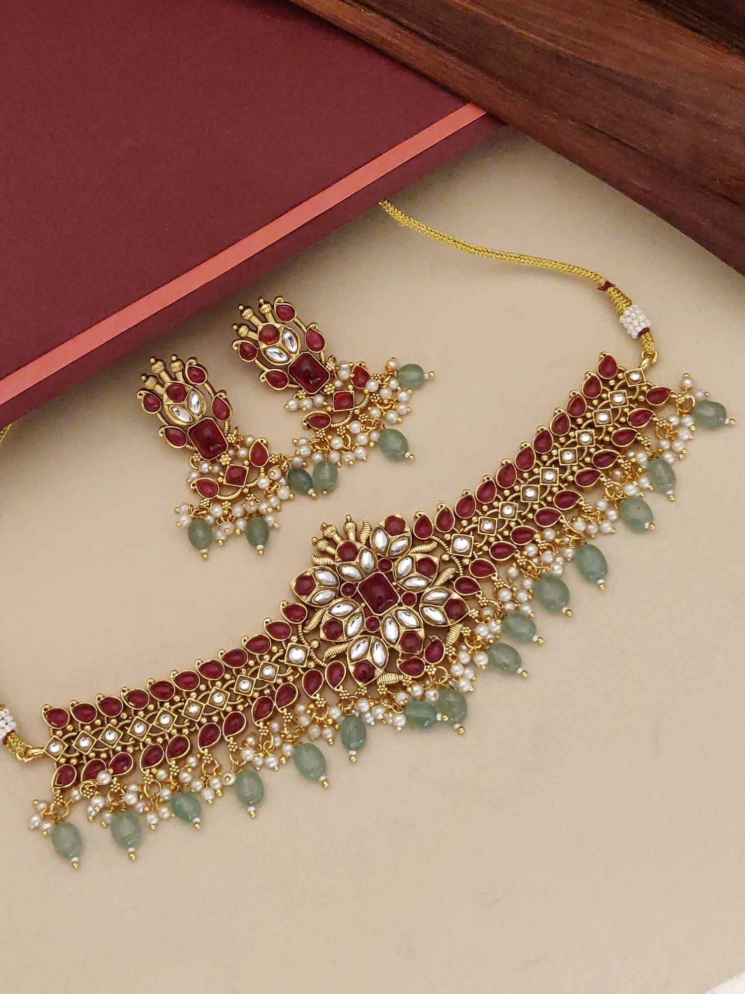 Abdesigns Gold Plated Polki Kundan Necklace Set