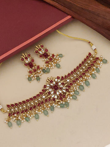 Abdesigns Gold Plated Polki Kundan Necklace Set