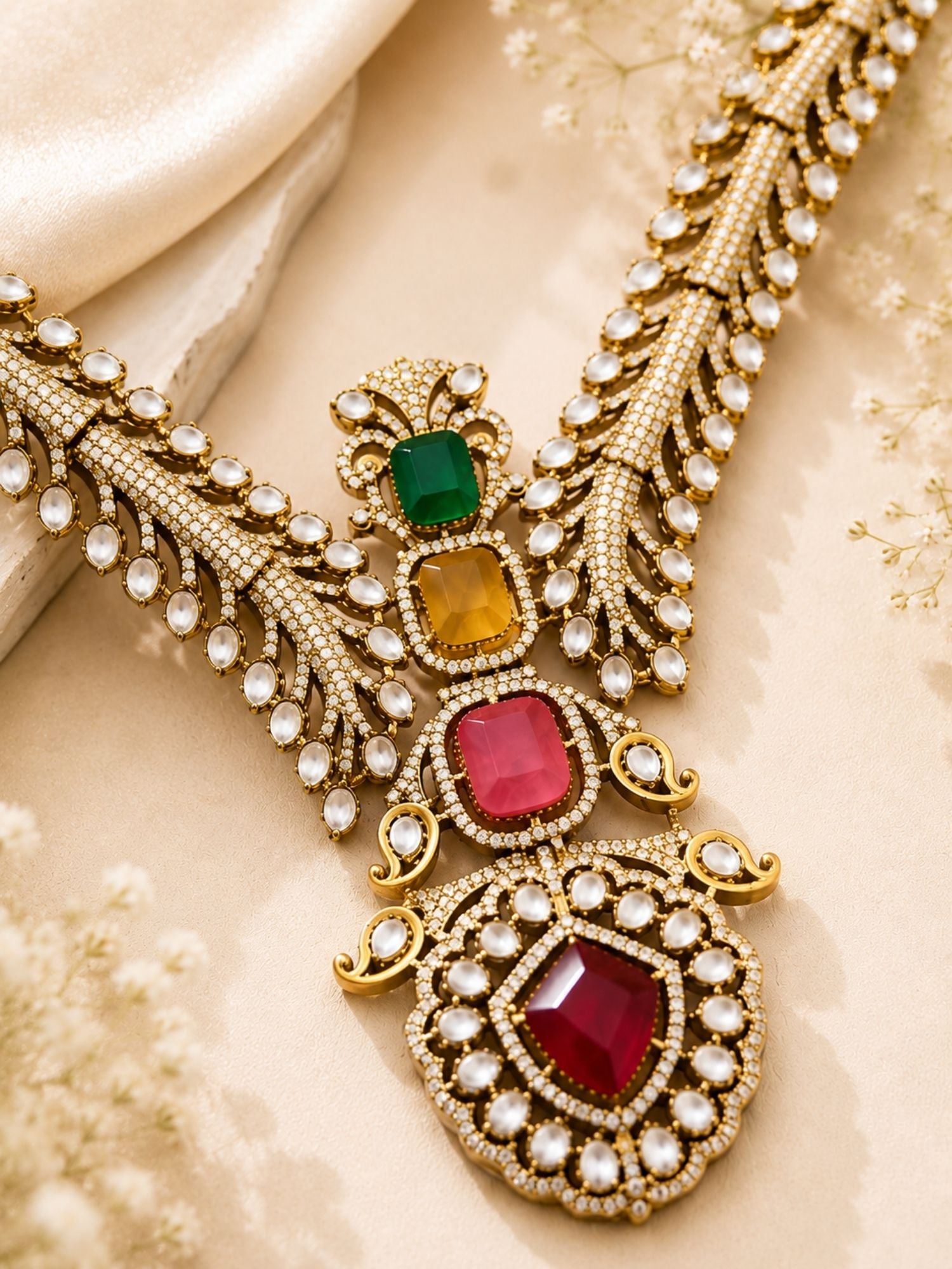 Polki Kundan Necklace Set in Gold Plating Bridal Statement | Abdesigns Jewellery