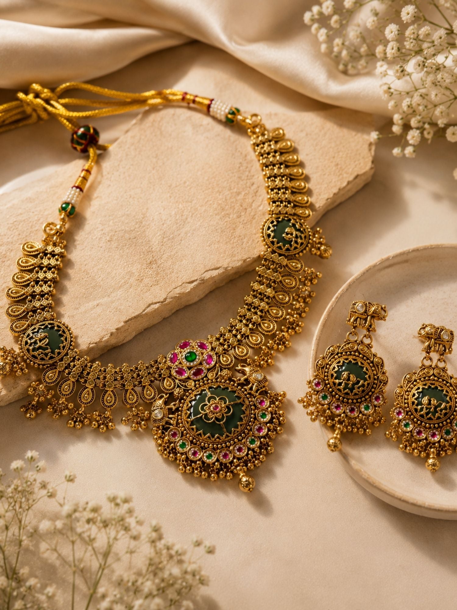 Temple Necklace Set in Gold Plating – Bridal | Abdesigns