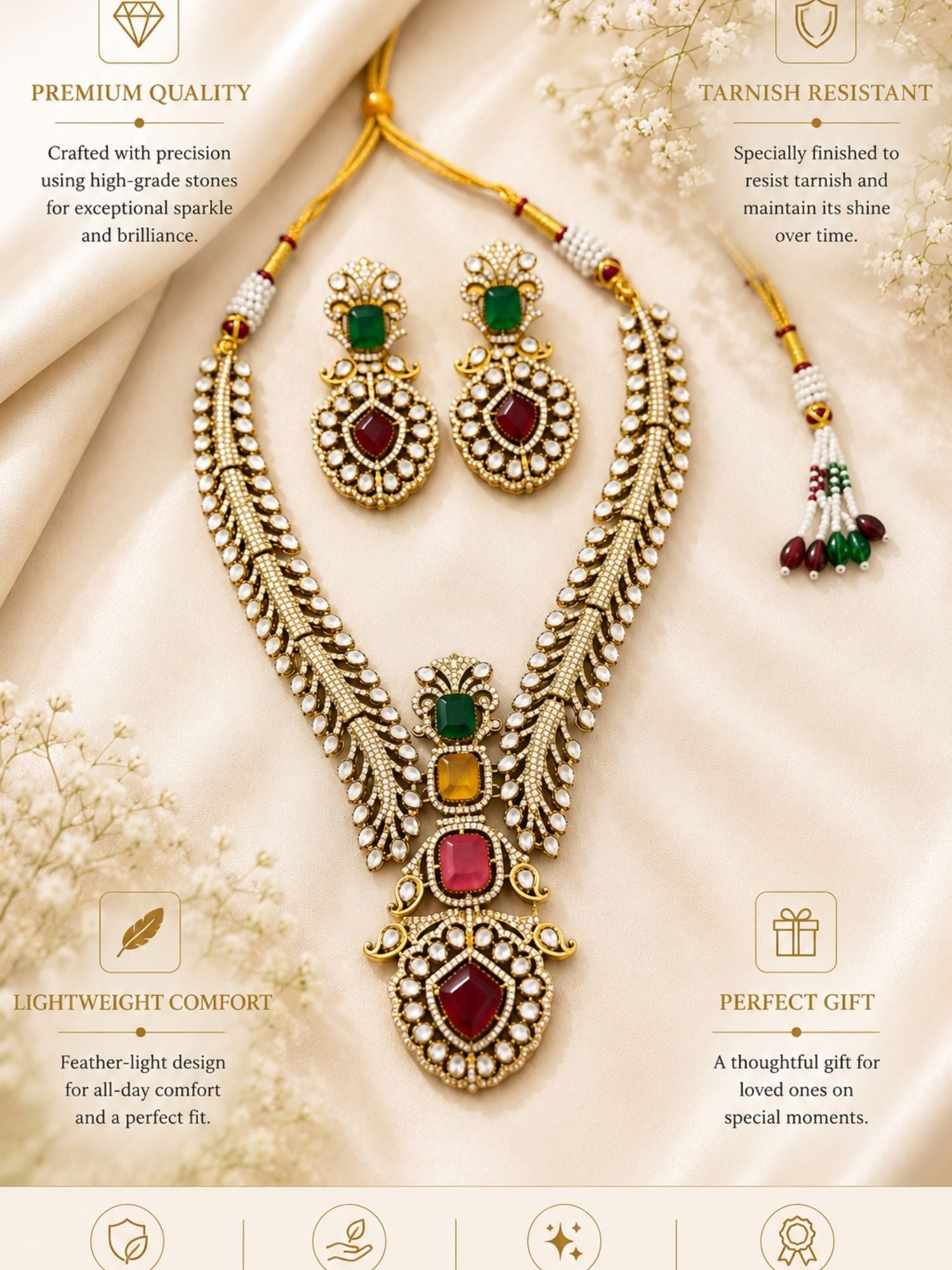Polki Kundan Necklace Set in Gold Plating Bridal Statement | Abdesigns Jewellery