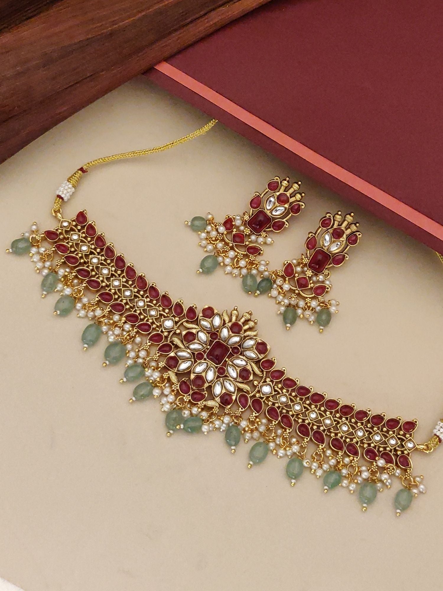 Abdesigns Gold Plated Polki Kundan Necklace Set