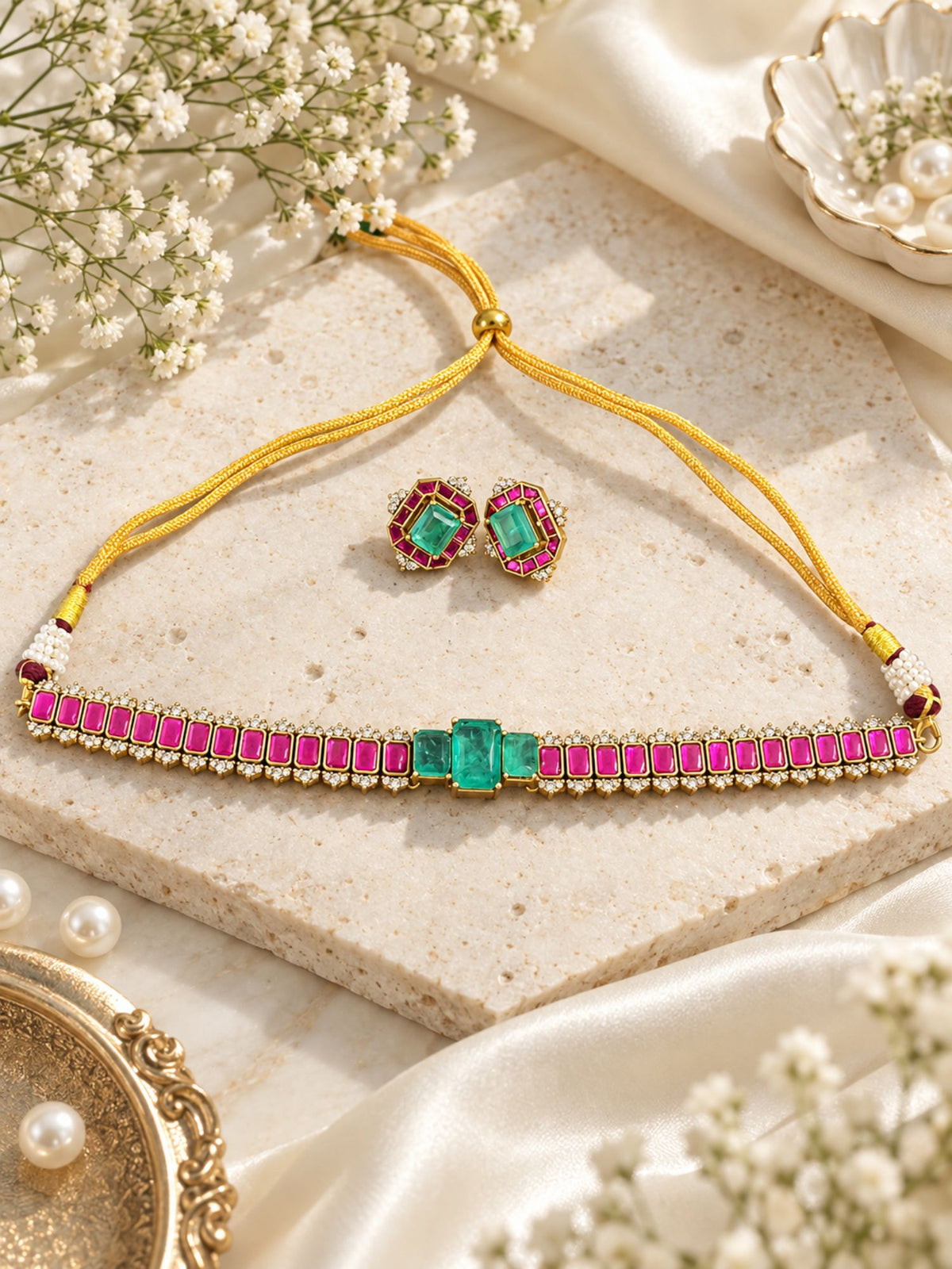 Kundan Stone Choker Necklace Set Gold Plated | Abdesigns Jewellery