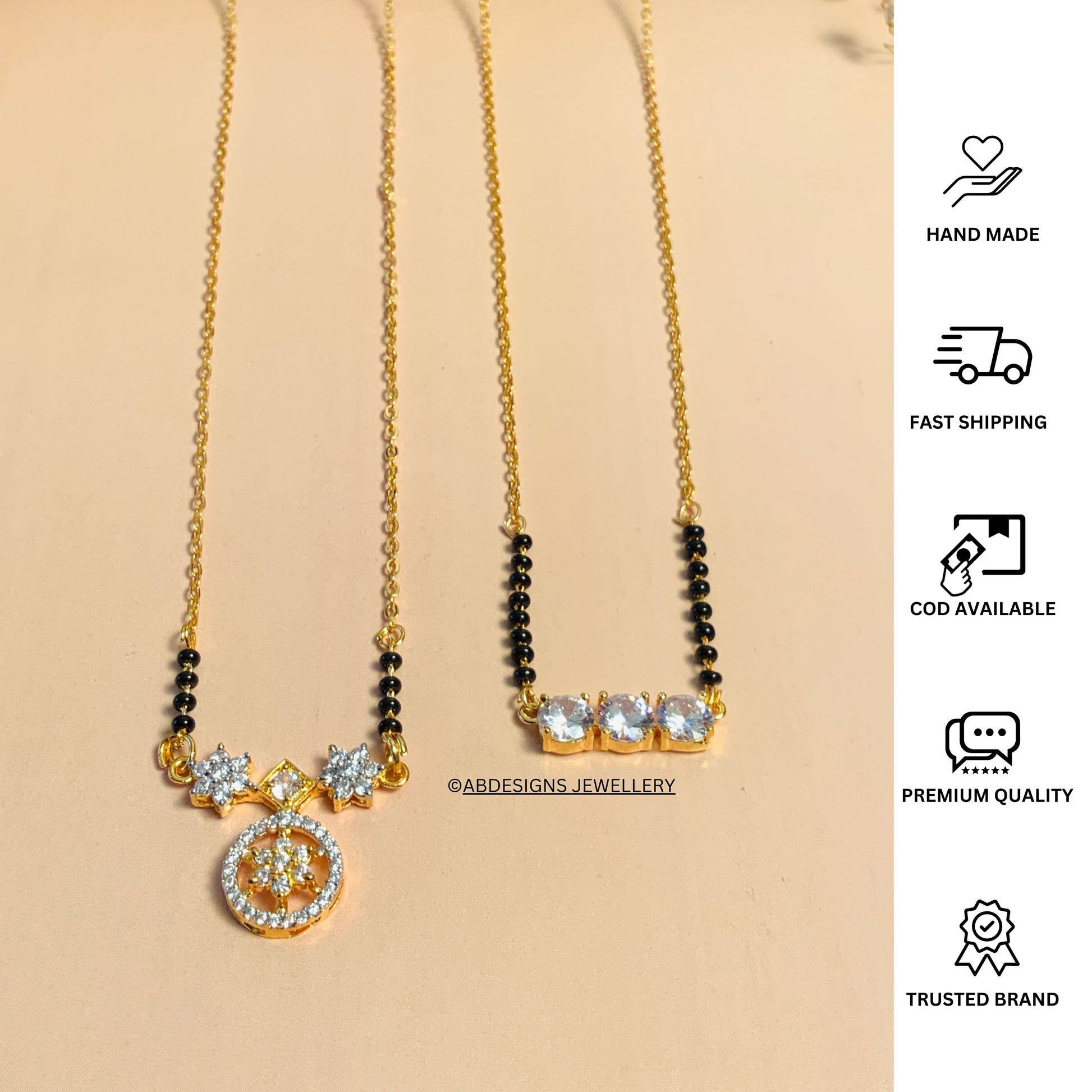 Mesmerizing Gold Plated American Diamond Mangalsutra Combo - mangalsutra by Abdesigns Jewellery