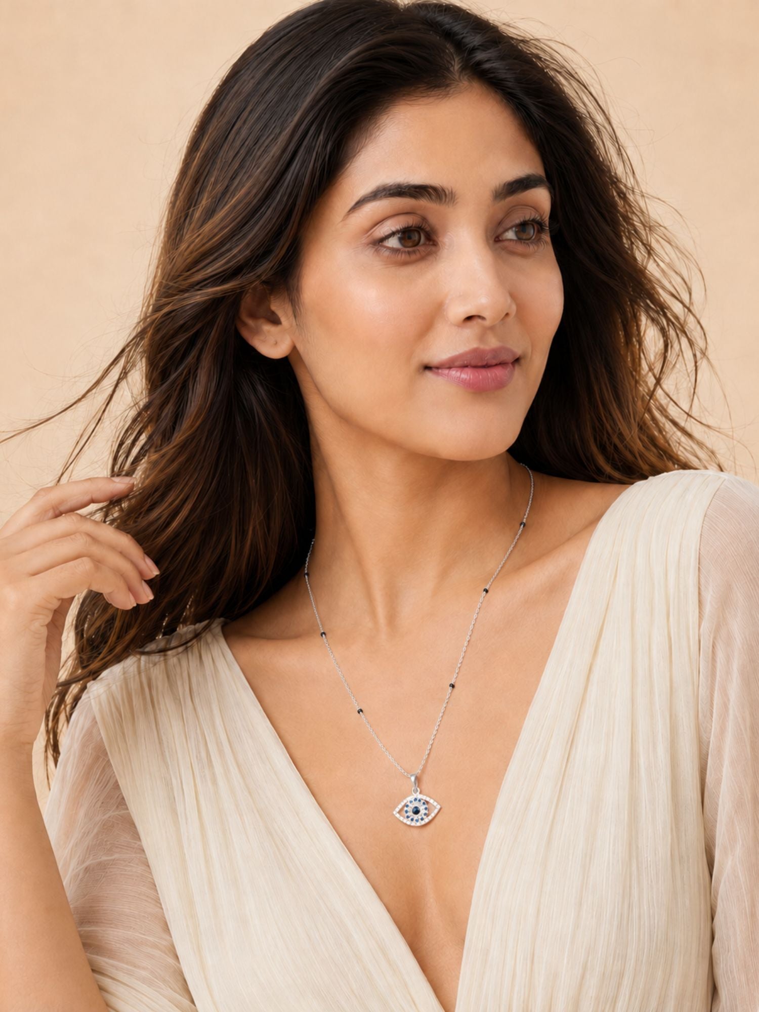Silver Plated Evil Eye Mangalsutra for Women with Black Beads