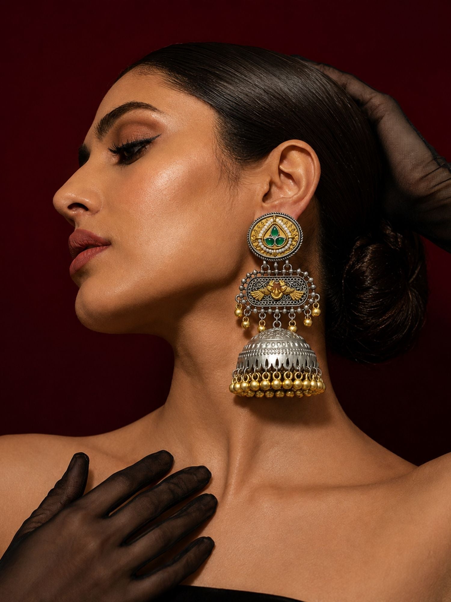 Set of 2 DualTone Multicolor Meenakari German Silver Jhumka Earrings Combo for Women