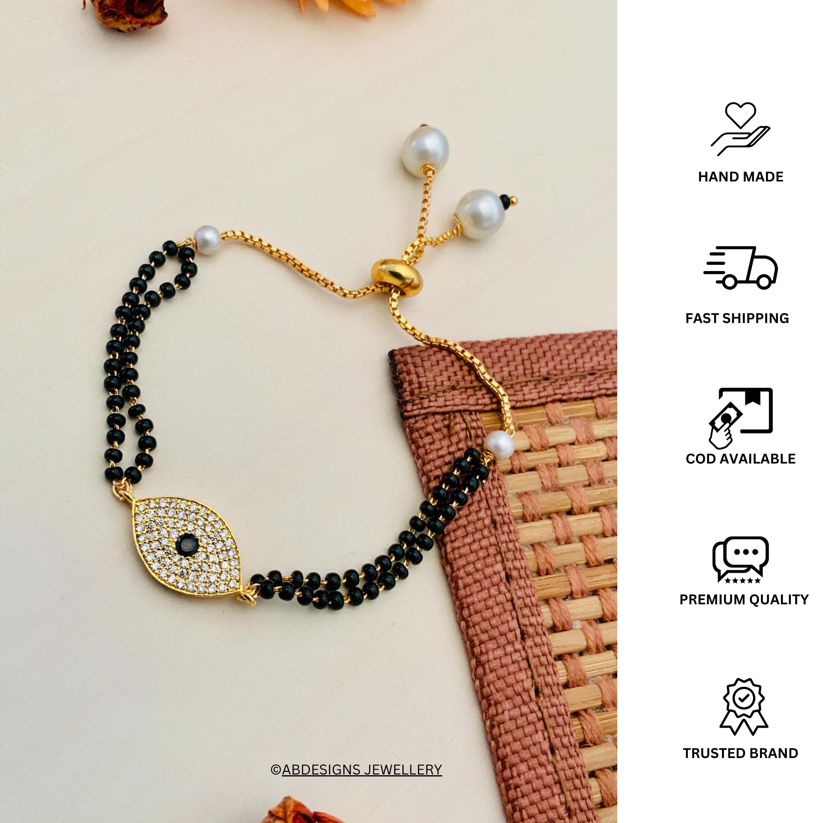 Beautiful Evil Eye American Diamond Gold Plated Mangalsutra Bracelet - Abdesignsjewellery
