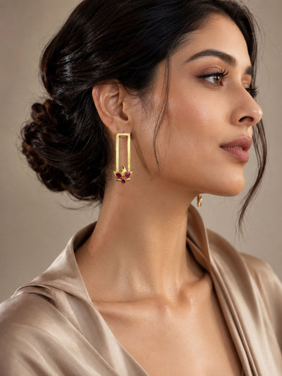 Pink Kemp Bird Motif Earrings in Gold Plating Festive Wear | Abdesigns