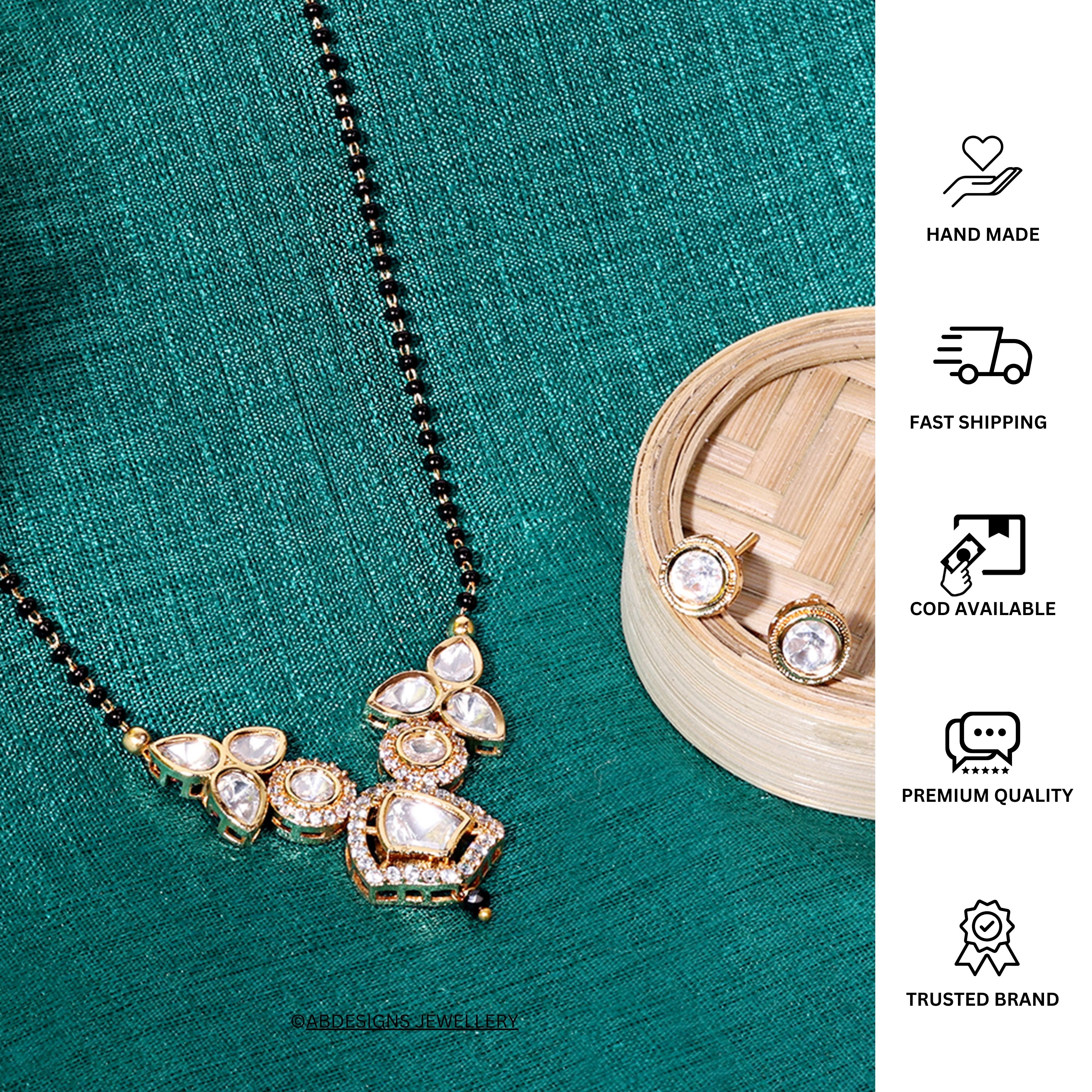 Charming Gold Polki Teardrop Mangalsutra - Abdesignsjewellery