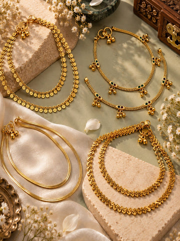 Combo Of 4 Gold Plated Traditional Anklets for Women