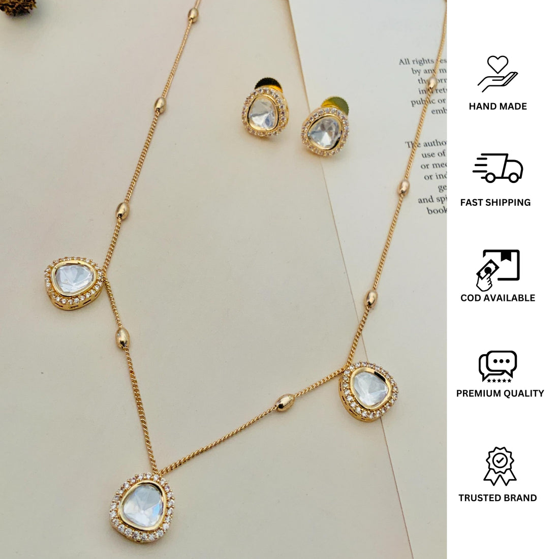 High Quality Polki Pendant Chain Combo