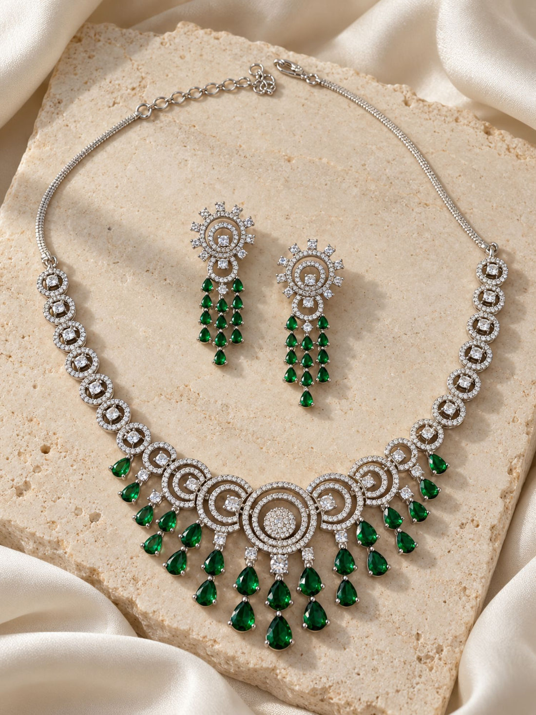 Sparkling Green American Diamond Necklace Set for Women