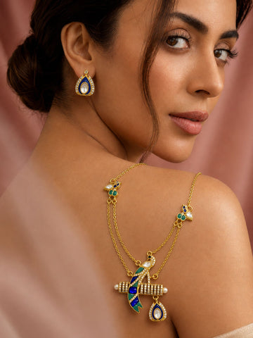 Peacock Kundan Meenakari Pendant Necklace Set for Women