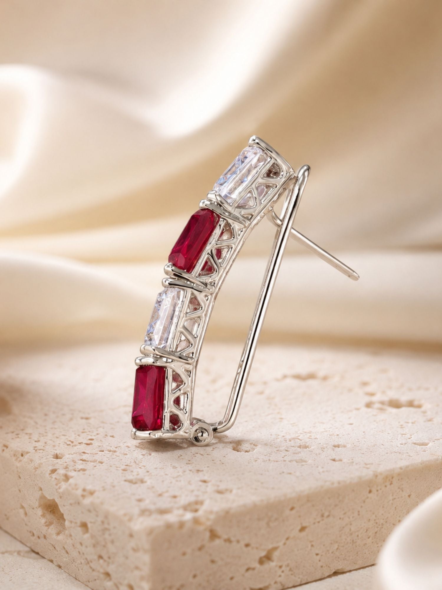 Silver Plated Emerald Green & Ruby Red Designer Earrings Combo
