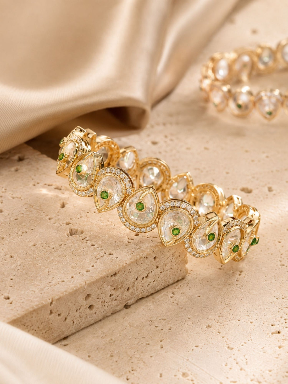 Gold Plated Green Stone Kundan Paisley Bangles for Women