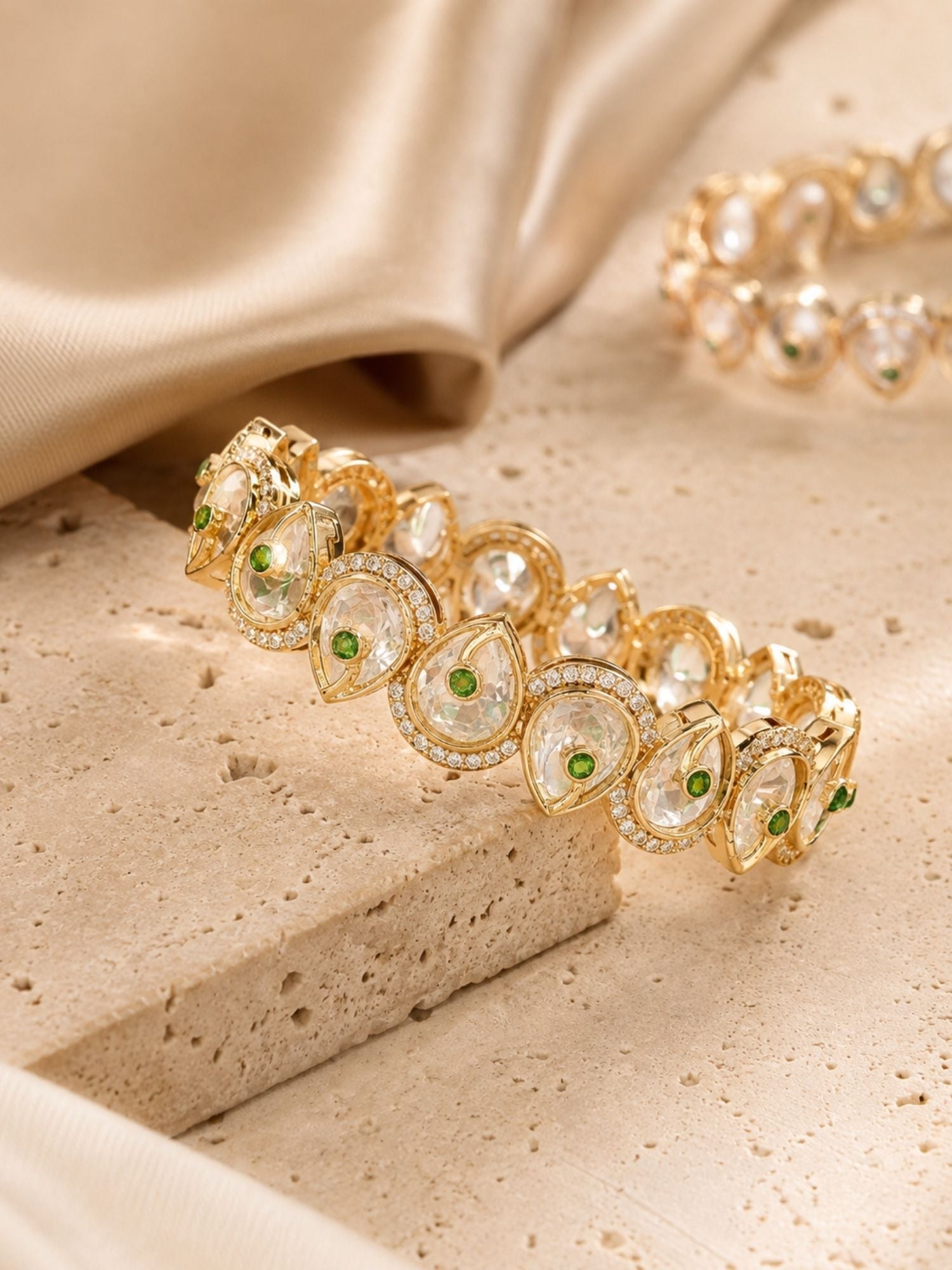 Gold Plated Green Stone Kundan Paisley Bangles for Women