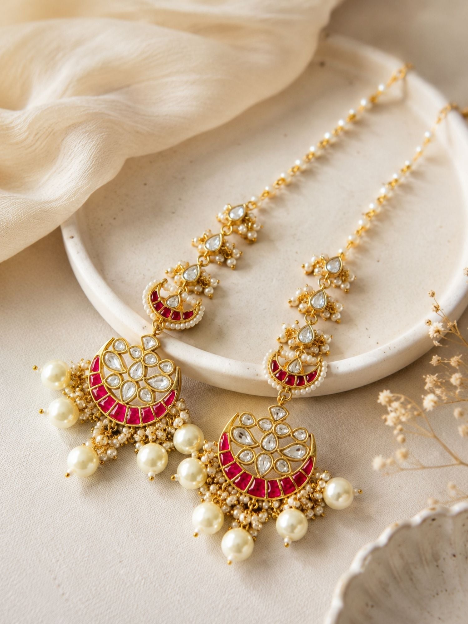 Kundan Ear Chain Earrings in Gold Plating – Festive | Abdesigns
