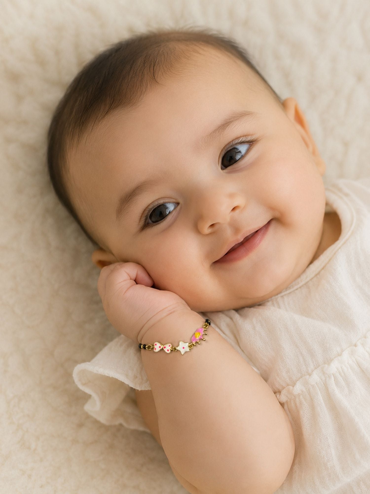 925 Sterling Silver Gold Plated Kids Black Bead Bracelet with Enamel Charms