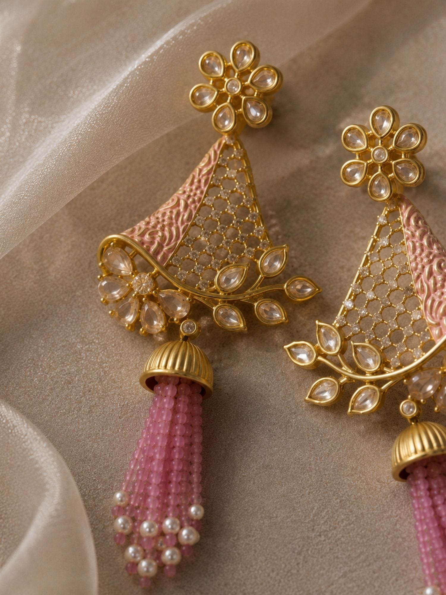 Tassel Kundan Earrings in Gold Finish – Festive Wear | Abdesigns Jewellery