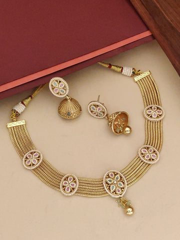 Abdesigns American Diamond Gold Plated Necklace Set