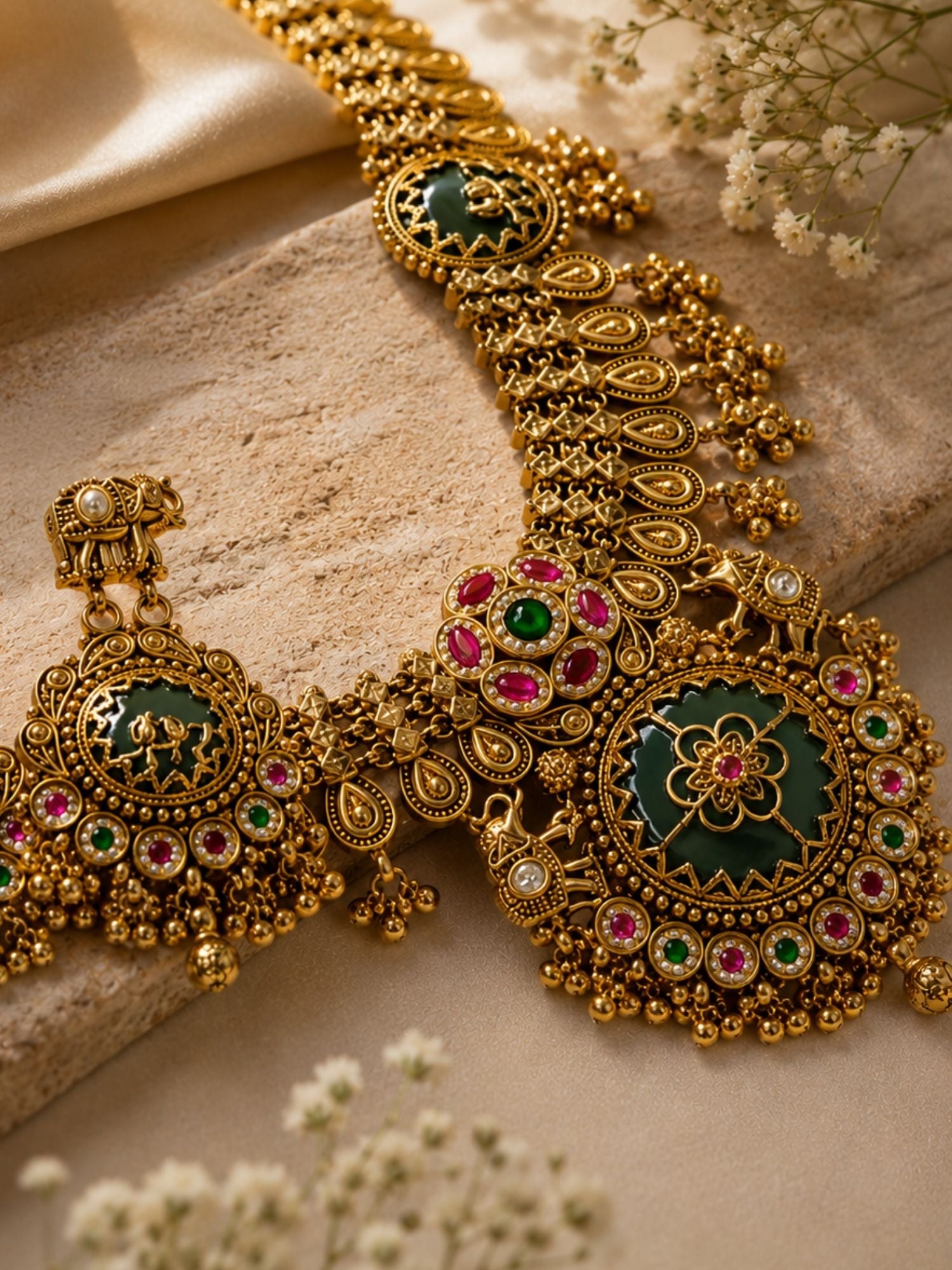 Temple Necklace Set in Gold Plating – Bridal | Abdesigns
