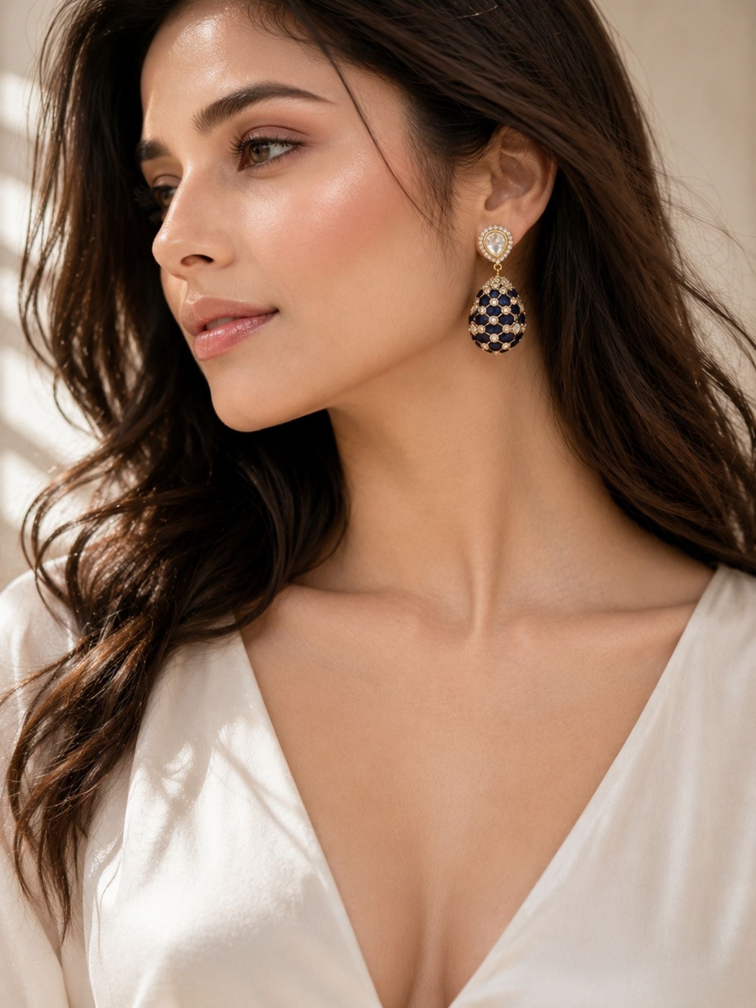 Gold Plated Polki Tear Drop Statement Earrings | Abdesigns Jewellery