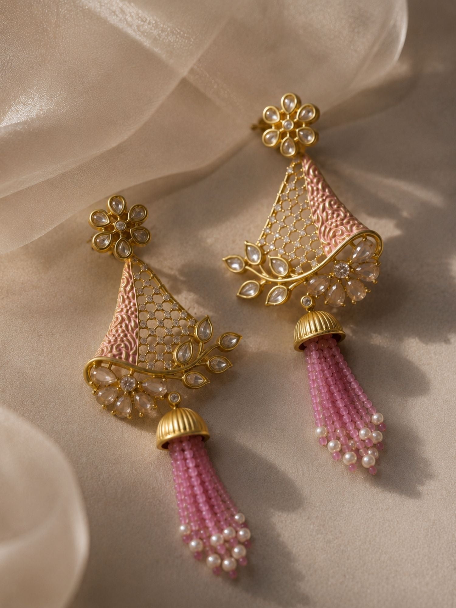 Tassel Kundan Earrings in Gold Finish – Festive Wear | Abdesigns Jewellery