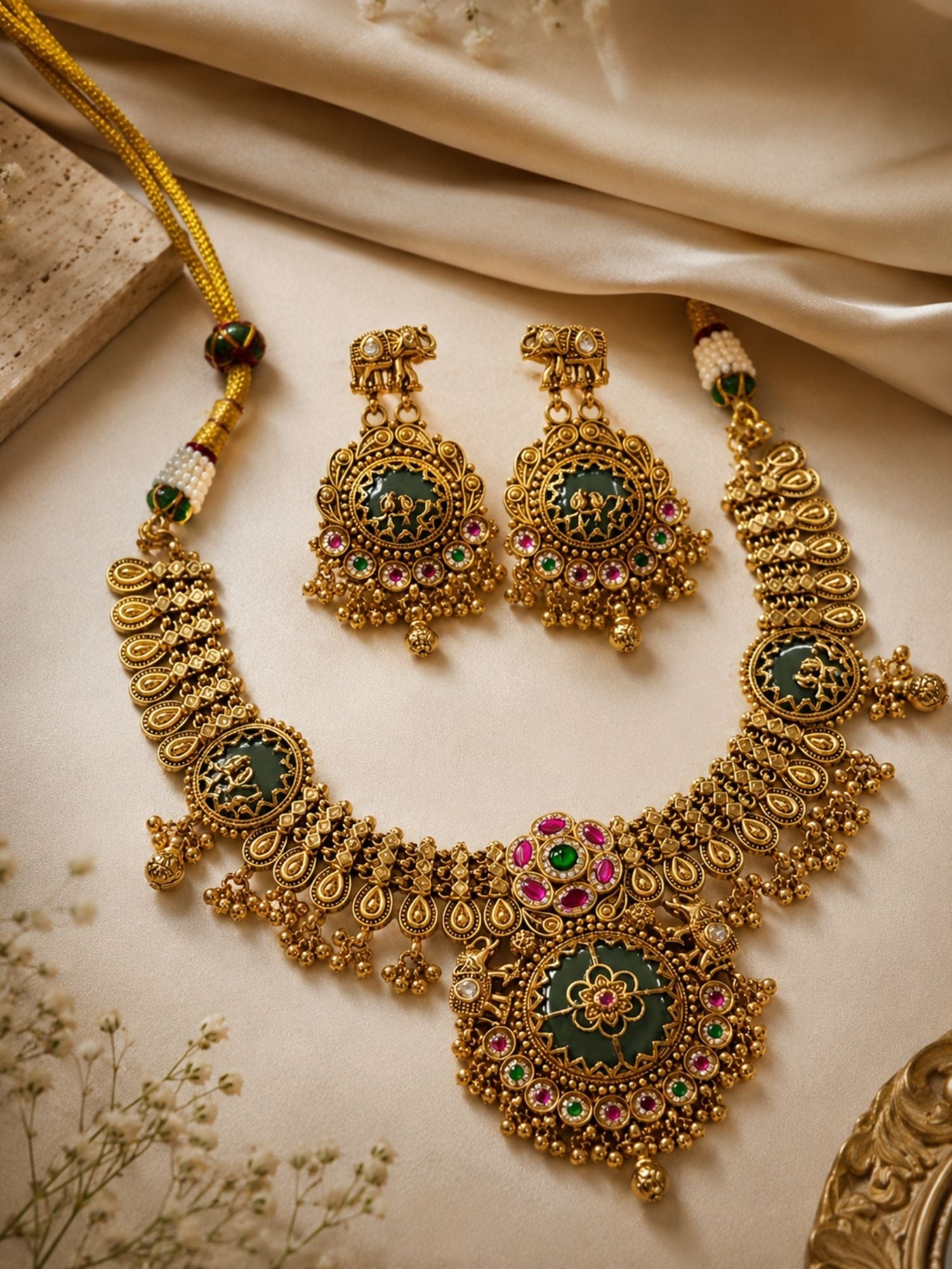 Temple Necklace Set in Gold Plating – Bridal | Abdesigns